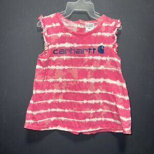 Carhartt Top Girls 2T Sleeveless ShirtTie Dye Pink White Ruffle